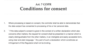 Article 7 of GDPR: Conditions of consent actual text 